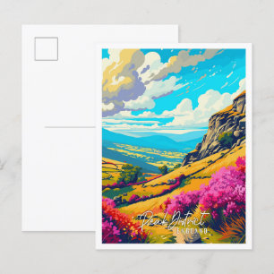 Postal Ilustracion de viaje vintage del Peak District Eng