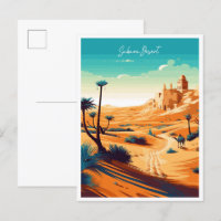 Ilustracion de viaje vintage del Sahara Desert Afr