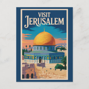 Postal Ilustración de viaje vintage Jerusalén Israel