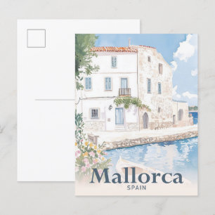 Postal Ilustracion de viajes acuarela en Mallorca España