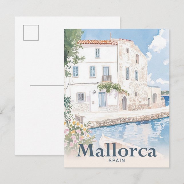 Postal Ilustracion de viajes acuarela en Mallorca España (Anverso / Reverso)