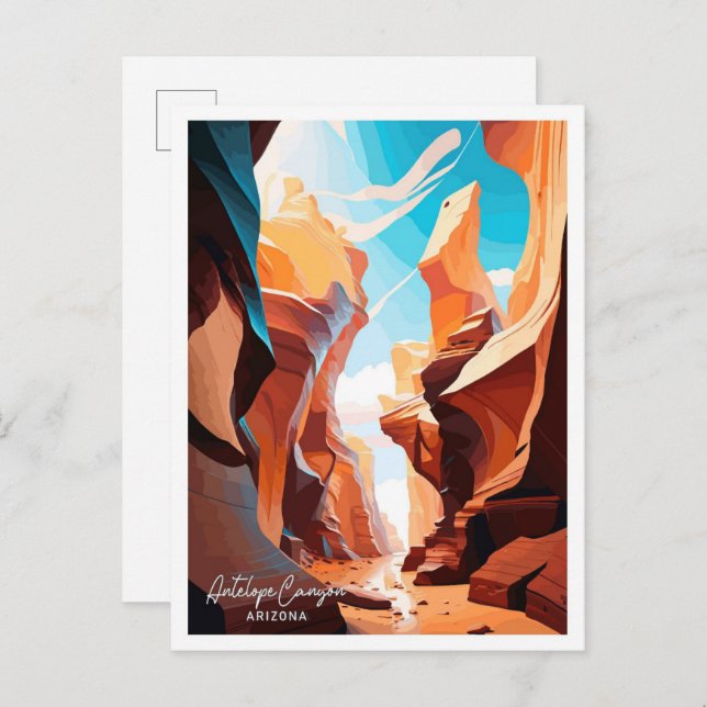 Postal Ilustracion de viajes Antelope Canyon Arizona (Anverso / Reverso)