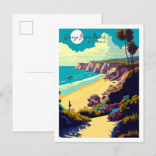 Postal Ilustracion de viajes Arroyo Burro Beach Californi
