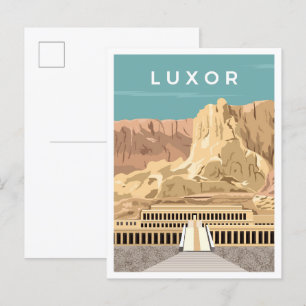 Postal Ilustracion de viajes Art Vintage de Luxor Egypt