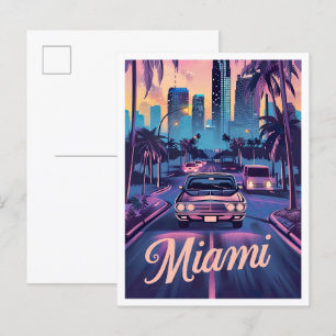 Postal Ilustracion de viajes Art Vintage de Miami Florida