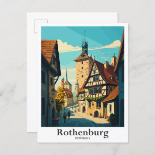 Postal Ilustracion de viajes Art Vintage de Rothenburg Al