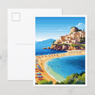 Postal Ilustracion de viajes Art Vintage de Sicilia Itali
