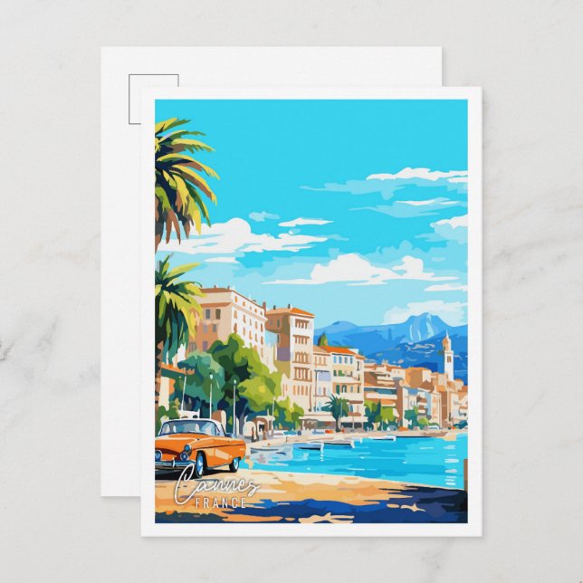 Postal Ilustracion de viajes artístico Cannes France (Anverso / Reverso)