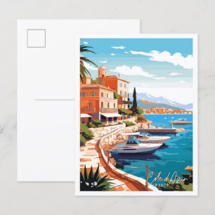 Postal Ilustracion de viajes artístico Cote d Azur