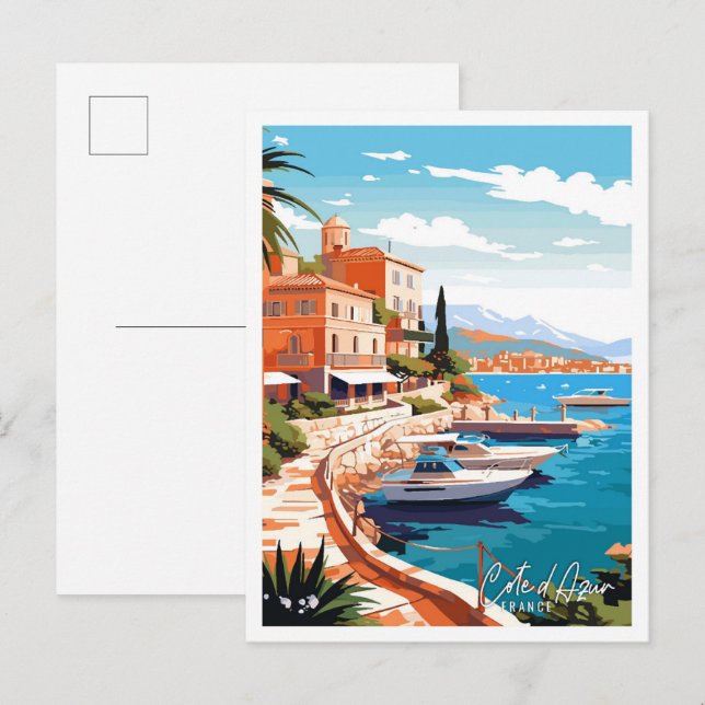 Postal Ilustracion de viajes artístico Cote d Azur (Anverso / Reverso)