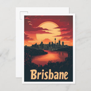 Postal Ilustracion de viajes artístico de Brisbane Austra