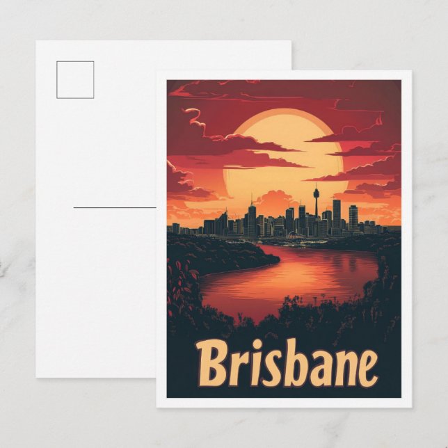 Postal Ilustracion de viajes artístico de Brisbane Austra (Anverso / Reverso)