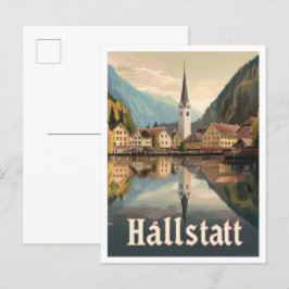 Postal Ilustracion de viajes artístico de Hallstatt Austr