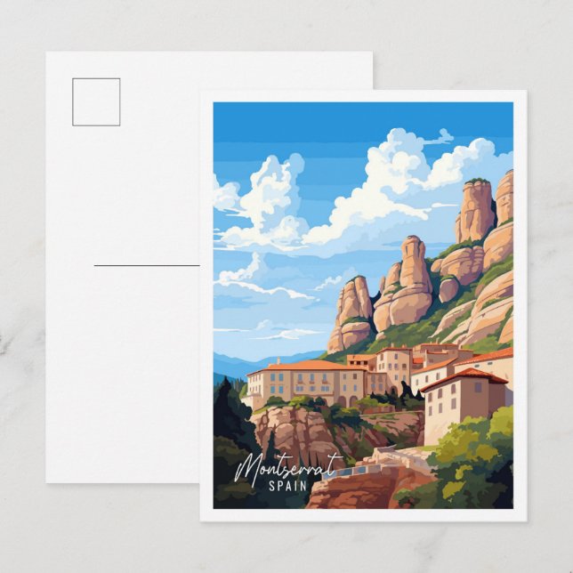 Postal Ilustracion de viajes artístico de Montserrat (Anverso / Reverso)