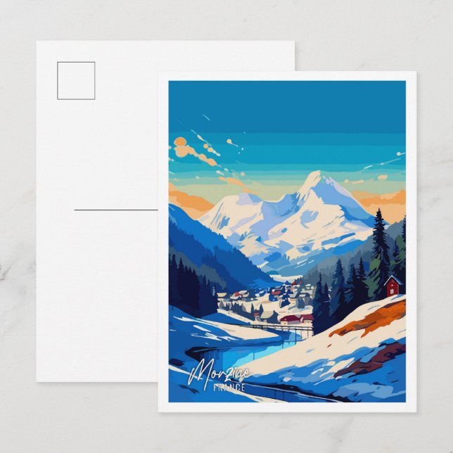Postal Ilustracion de viajes artístico de Morzine France (Anverso / Reverso)