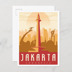 Postal Ilustracion de viajes artístico indonesio