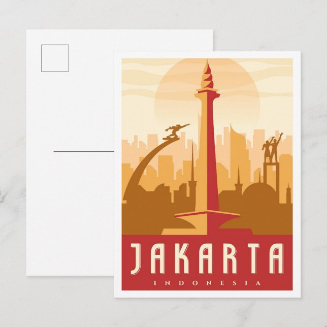 Postal Ilustracion de viajes artístico indonesio (Anverso / Reverso)