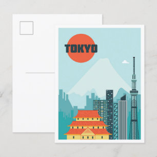 Postal Ilustracion de viajes artístico japonés de Tokio