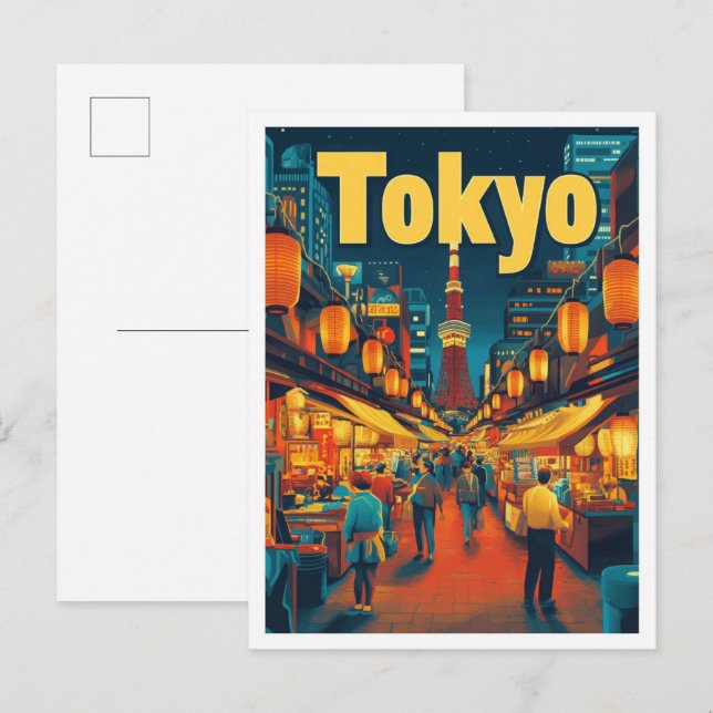 Postal Ilustracion de viajes artístico japonés de Tokio (Anverso / Reverso)