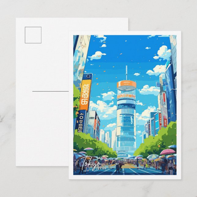 Postal Ilustracion de viajes artístico japonés de Tokio (Anverso / Reverso)