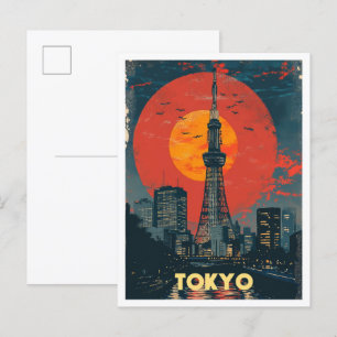 Postal Ilustracion de viajes artístico japonés de Tokio