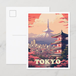Postal Ilustracion de viajes artístico japonés de Tokio