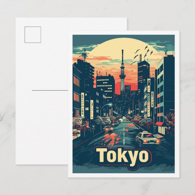 Postal Ilustracion de viajes artístico japonés de Tokio (Anverso / Reverso)
