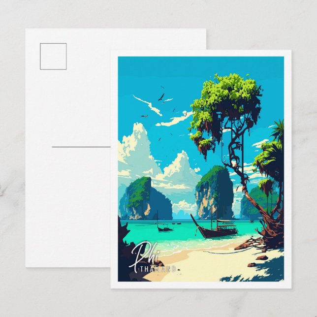 Postal Ilustracion de viajes artístico Phi Thailand Art V (Anverso / Reverso)