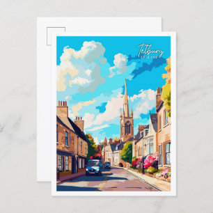 Postal Ilustracion de viajes artístico Tetbury England
