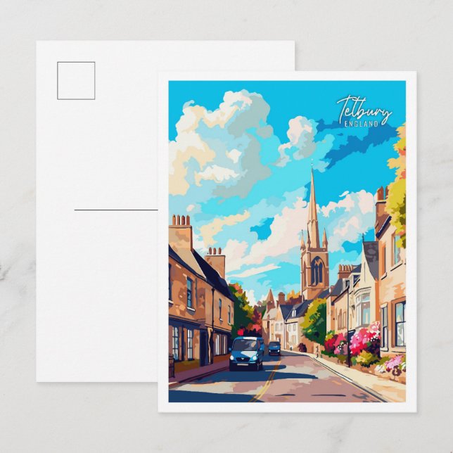 Postal Ilustracion de viajes artístico Tetbury England (Anverso / Reverso)