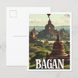 Postal Ilustracion de viajes artísticos de Bagan Myanmar