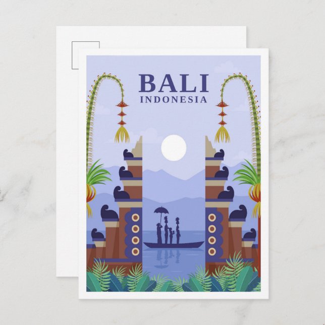 Postal Ilustracion de viajes artísticos de Bali Indonesia (Anverso / Reverso)