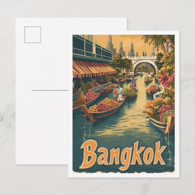 Postal Ilustracion de viajes artísticos de Bangkok (Anverso / Reverso)