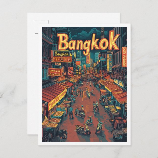 Postal Ilustracion de viajes artísticos de Bangkok (Anverso / Reverso)