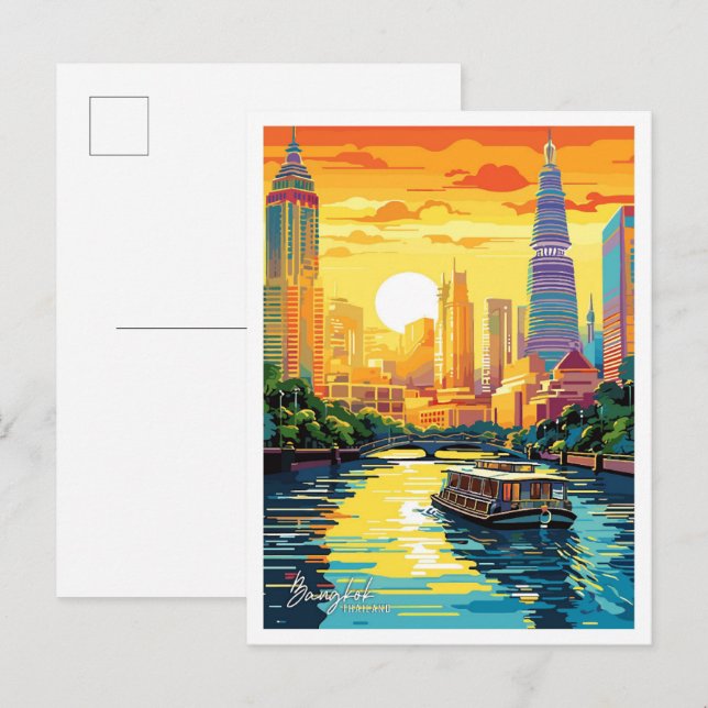 Postal Ilustracion de viajes artísticos de Bangkok (Anverso / Reverso)