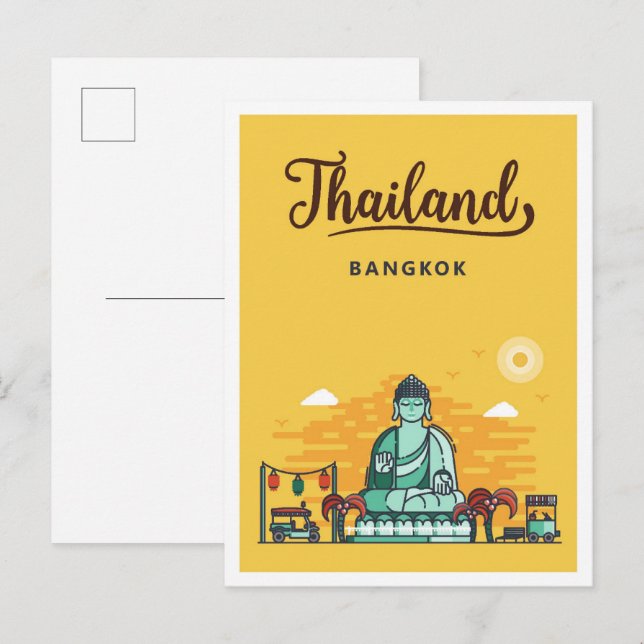 Postal Ilustracion de viajes artísticos de Bangkok (Anverso / Reverso)