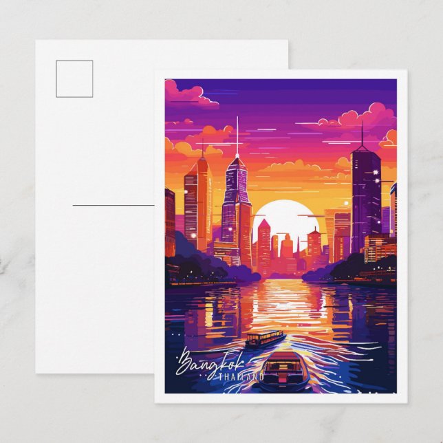 Postal Ilustracion de viajes artísticos de Bangkok (Anverso / Reverso)