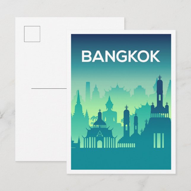 Postal Ilustracion de viajes artísticos de Bangkok Tailan (Anverso / Reverso)