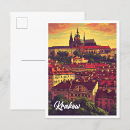 Postal Ilustracion de viajes artísticos de Cracovia Polon