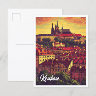 Postal Ilustracion de viajes artísticos de Cracovia Polon