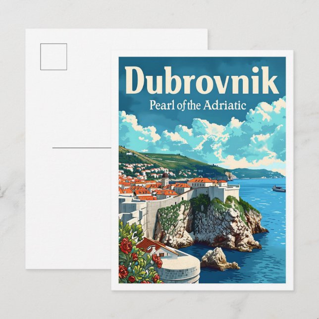 Postal Ilustracion de viajes artísticos de Dubrovnik Croa (Anverso / Reverso)