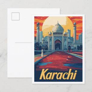 Postal Ilustracion de viajes artísticos de Karachi en Pak