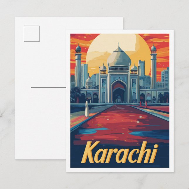 Postal Ilustracion de viajes artísticos de Karachi en Pak (Anverso / Reverso)