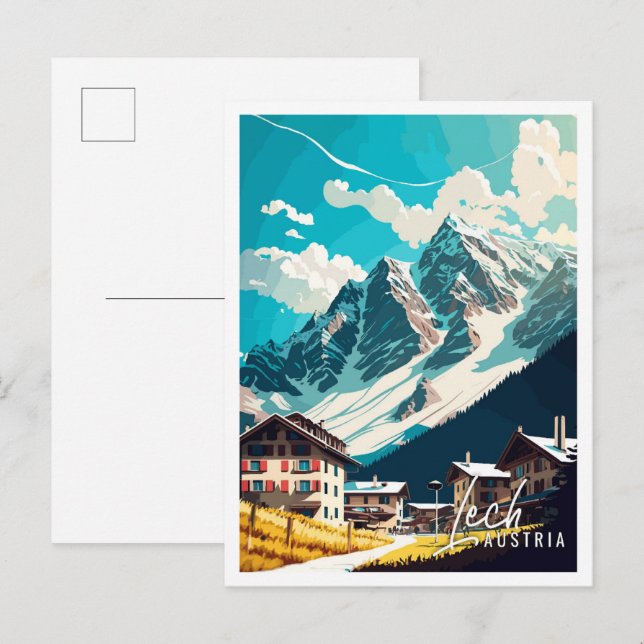Postal Ilustracion de viajes artísticos de Lech Austria (Anverso / Reverso)