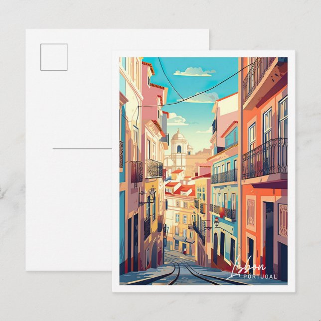 Postal Ilustracion de viajes artísticos de Lisboa Portuga (Anverso / Reverso)