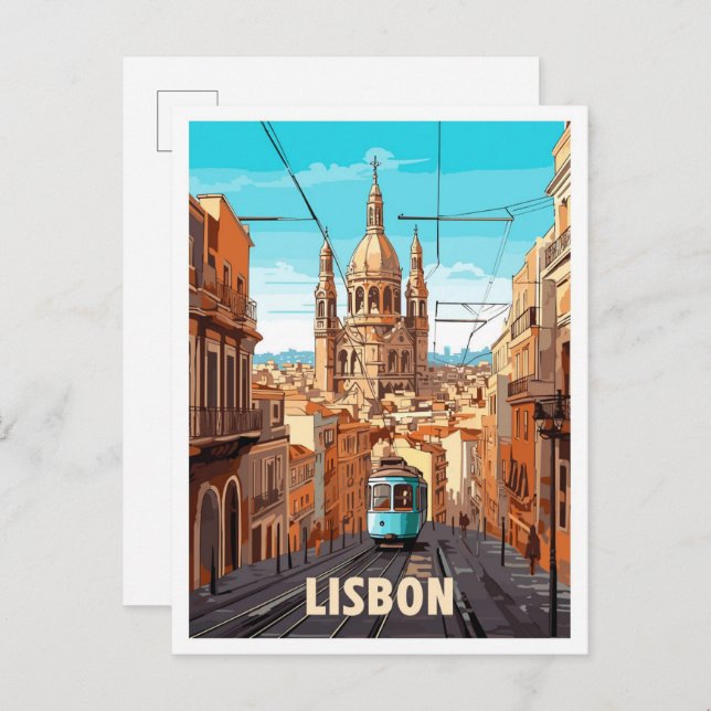 Postal Ilustracion de viajes artísticos de Lisboa Portuga (Anverso / Reverso)