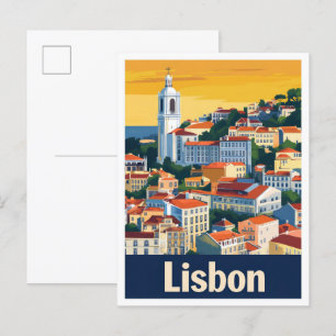 Postal Ilustracion de viajes artísticos de Lisboa Portuga