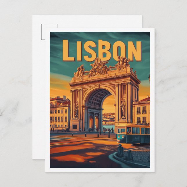Postal Ilustracion de viajes artísticos de Lisboa Portuga (Anverso / Reverso)