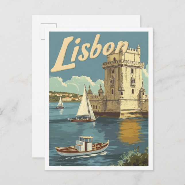 Postal Ilustracion de viajes artísticos de Lisboa Portuga (Anverso / Reverso)