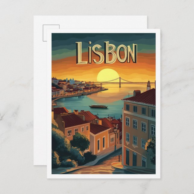 Postal Ilustracion de viajes artísticos de Lisboa Portuga (Anverso / Reverso)